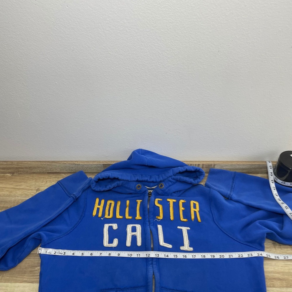 Hollister Cali Logo Full Zip Fleece Hoodie Long Sleeve Mens XL Blue READ - Picture 7 of 8